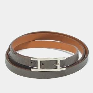 Hermes Hapi 4 Quad Tour Leather Palladium Plated  Bracelet