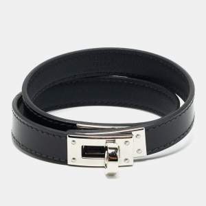 Hermès Kelly Double Leather Palladium Plated Double Wrap Bracelet