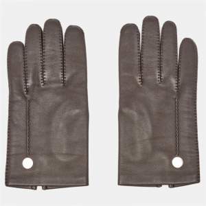 Hermes Dark Brown Leather Clou de Selle II Gloves Size 8