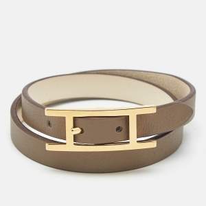 Hermès Hapi 3 Leather Gold Plated Wrap Bracelet 