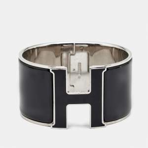 Hermès Clic Clac H Black Enamel Palladium Plated Bracelet