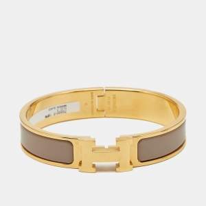 Pre Owned Hermès Clic H Enamel Gold Plated Bracelet