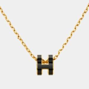 Pre Owned Hermes Mini Pop H Enamel Gold Plated Necklace