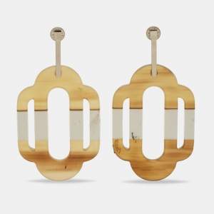 Pre Owned Hermes Horn and Enamel Silver Tone Earrings