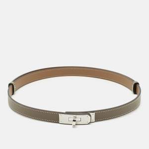 Pre Owned Hermes Etoupe Epsom Leather Palladium Finish Kelly 18 Adjustable Belt
