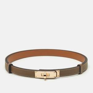 Hermès Etoupe Epsom Leather Rose Gold Finish Kelly 18 Adjustable Belt