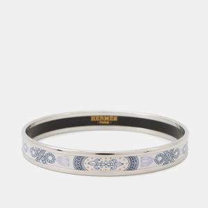 Pre Owned Hermes Enamel Extra Fun Gran Apara PM White Navy Metal Bracelet
