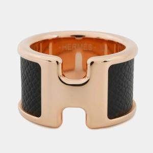 Pre Owned Hermes Orump Ring Size Gm/S Black Veau Madame Metal