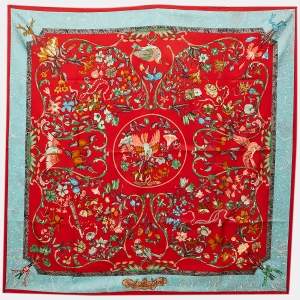 Pre Owned وشاح هيرمس أحمر/أزرق بيير د'أورينت إي د'أوكسيون حرير