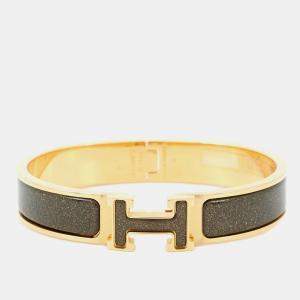 Pre Owned Hermes Clic Crack Size Pm Noir Dore Metal Enamel Glitter