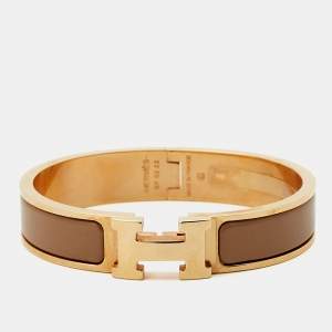 Pre Owned Hermès Clic H Enamel Rose Gold Plated Bracelet