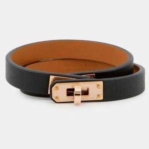 Pre Owned Hermes Double Tour Bracelet Size T2 Black Swift Leather