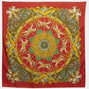 Pre Owned Hermès Vintage Red Printed Silk Luna Park Scarf