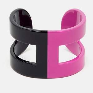 Pre Owned Hermès Bi-colored Lacquered Wood Open Cuff Bracelet GM