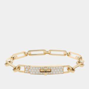 Pre Owned Hermes Kelly 8K Yellow Gold Diamond Chain Bracelet