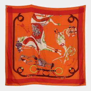Pre Owned Hermes "Tout en Carre" Printed Scarf