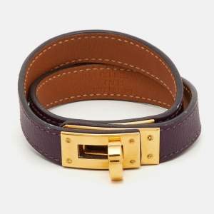 Pre Owned Hermès Kelly Leather Gold Plated Double Tour Bracelet M