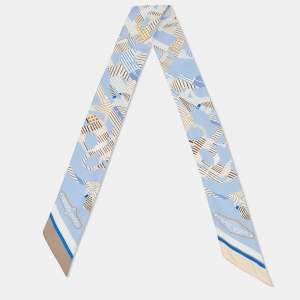 Pre Owned Hermès Blue Silk Cavalcadour Morning Twilly