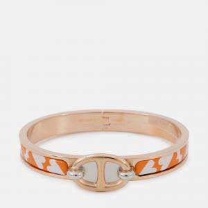 Pre Owned Hermes Mini Clic Chaine D'Ancre Bracelet Size Pm Orange/Gold Metal Enamel