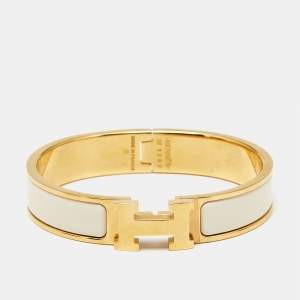 Pre Owned Hermès Clic H Enamel Gold Plated Bracelet