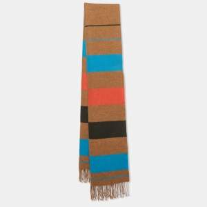 Pre Owned Hermes Brown Stripe Cashmere Fringed Stole