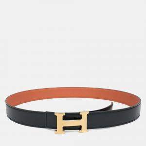 Pre Owned Hermes Black/Orange Leather H Reversible Belt