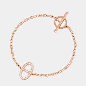 Pre Owned Hermes Diamond Chaine D'Ancre Contour Bracelet Size Sth122404B 00 18K Pink Gold 