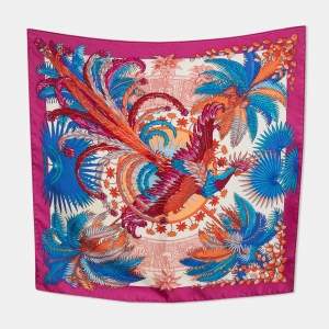 Pre Owned Hermès Pink/Orange Silk Mythiques Phoenix Square Scarf 