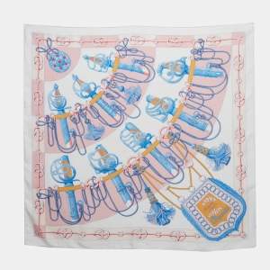 Pre Owned Hermes White Silk Cliquetis Scarf