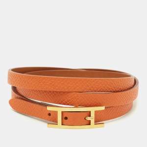 Pre Owned Hermes Behapi Leather Gold Plated Bracelet