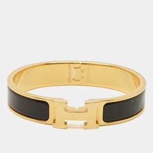 مملوكة مسبقًا سوار هيرمس كليك إتش إيناميل أسود مطلي بالذهب