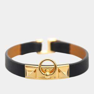 Pre Owned Hermes Mini Rivale Black Calf Bracelet GHW