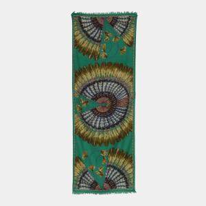 Pre Owned وشاح هيرمس حرير بني/أخضر بأهداب