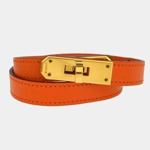 Pre Owned Hermes Orange Veau Gulliver Kelly Double Tour Bracelet Bangle