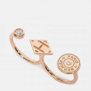 مملوكة مسبقًا Hermes 18K Rose Gold Diamond 'Gambade' Double Ring Size 50
