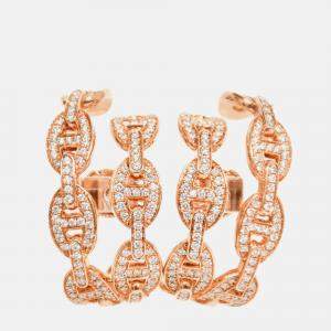 Pre Owned Hermes 18K Rose Gold Diamonds Chaine d'Ancre Enchaine Cuff Earrings