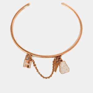 مملوكة مسبقًا Hermes 18K Rose Gold Diamonds Kelly Cadenas Double Bracelet Small Model