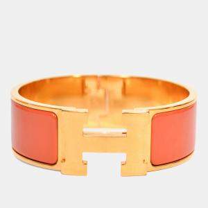 مملوكة مسبقًا Hermes Orange Clic Clac H Wide Bracelet Size S