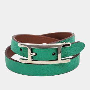 Pre Owned Hermes Green Leather Behappy Double Strap Bracelet