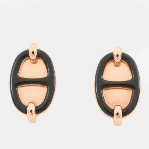 مملوكة مسبقًا Hermes Earrings Mini Maillon Black Metal Enamel