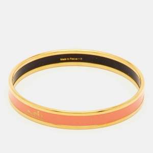 Pre Owned Hermès Caleche Pink Enamel Gold Plated Narrow Bangle Bracelet 