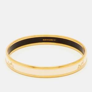 مملوكة مسبقًا Hermès Caleche Enamel Gold Plated Narrow Bangle Bracelet
