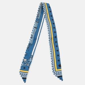 Pre Owned وشاح هيرمس تويلي حرير مطبوع بلو أردواز كاندي دمية