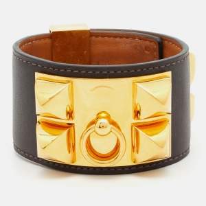 مملوكة مسبقًا Hermès Collier De Chien Leather Gold Plated Cuff Bracelet