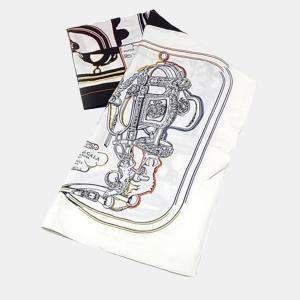 Pre Owned Hermes White Multicolor Silk Stole