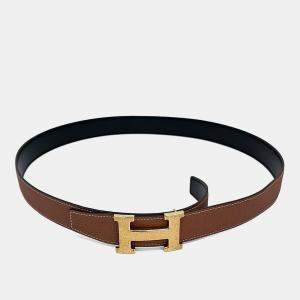 Pre Owned Hermes Black, Brown Reversible Leather Belt (Z)