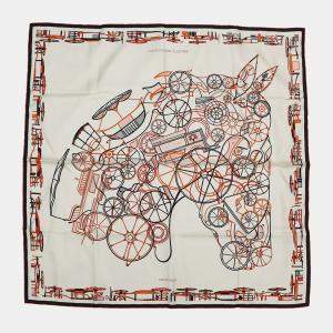 Pre Owned وشاح هيرمس كارري كومبليكايشن إيكستري مقاس 90 كلايم/برتقالي/أسود حرير 100%