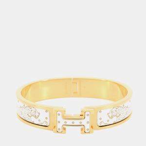 مملوكة مسبقًا سوار هيرمس كليش شيتا مقاس متوسط أورفرف/أصفر ذهبي/مينا معدني أبيض