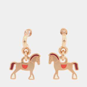 مملوكة مسبقًا Hermes Cheval Grand Palade Earrings Pink Gold Metal Lacquer