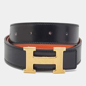 Pre Owned حزام هيرمس ذو وجهين إبزيم أتش ستري جلد نعام فوشيا 80 سم